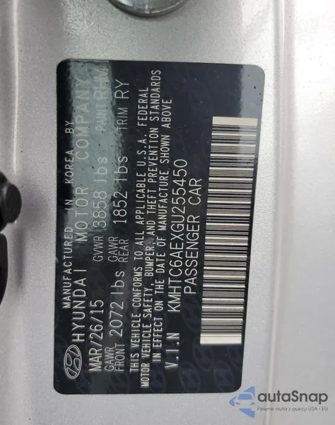 2016 Hyundai Veloster Turbo из США, поврежденный, VIN KMHTC6AEXGU255450